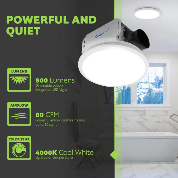 Oxive 7141-80 Bathroom Exhaust Fans Integrated LED Light, 1.1 Sones 80 CFM - Image 3