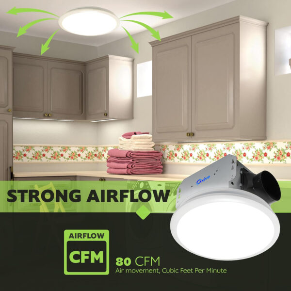 Oxive 7141-80 Bathroom Exhaust Fans Integrated LED Light, 1.1 Sones 80 CFM - Image 4